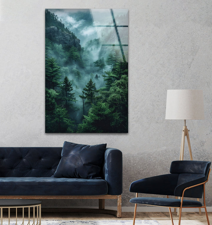 Dark Foggy Forest Glass Wall Art glass image printing, glass prints from photos