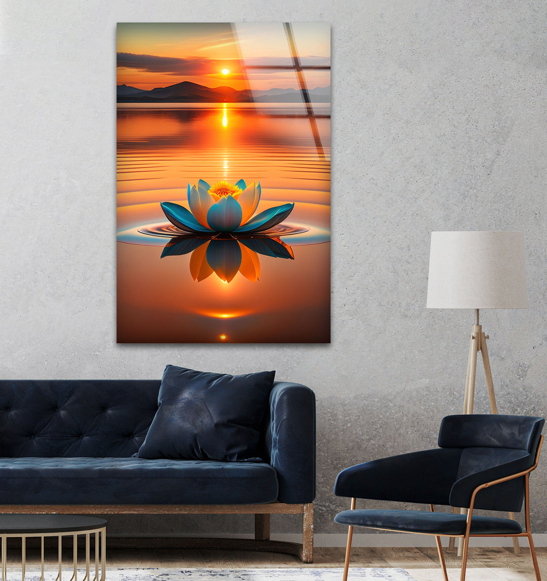 Lotus At Sunset Glass Wall Art, glass pictures for Wall, glass prints wall art