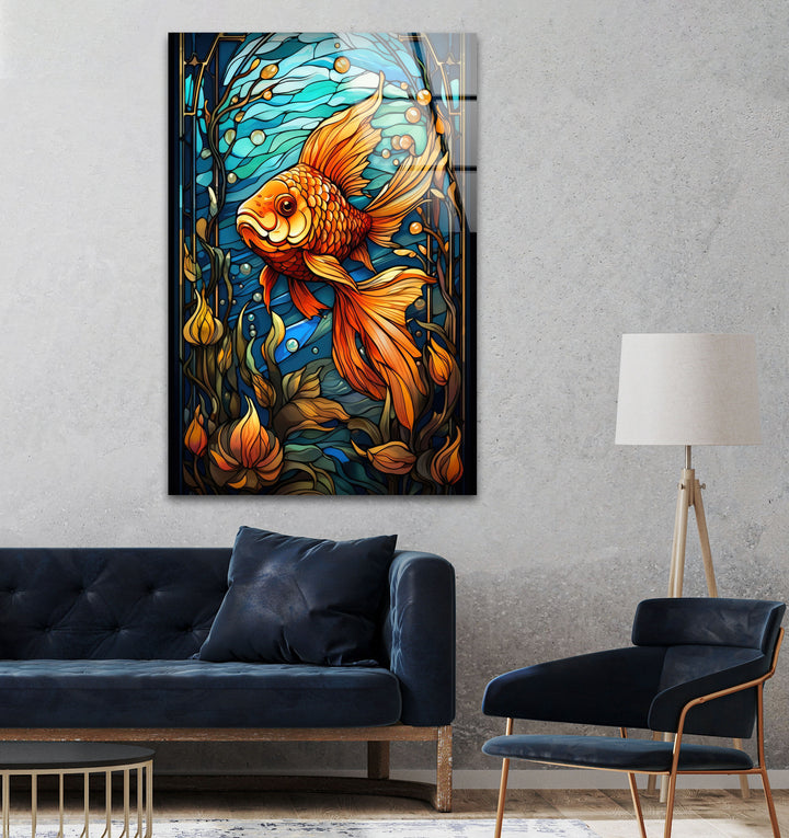 Colored Golden Fish Glass Wall Art art glass wall art, glass wall art pictures