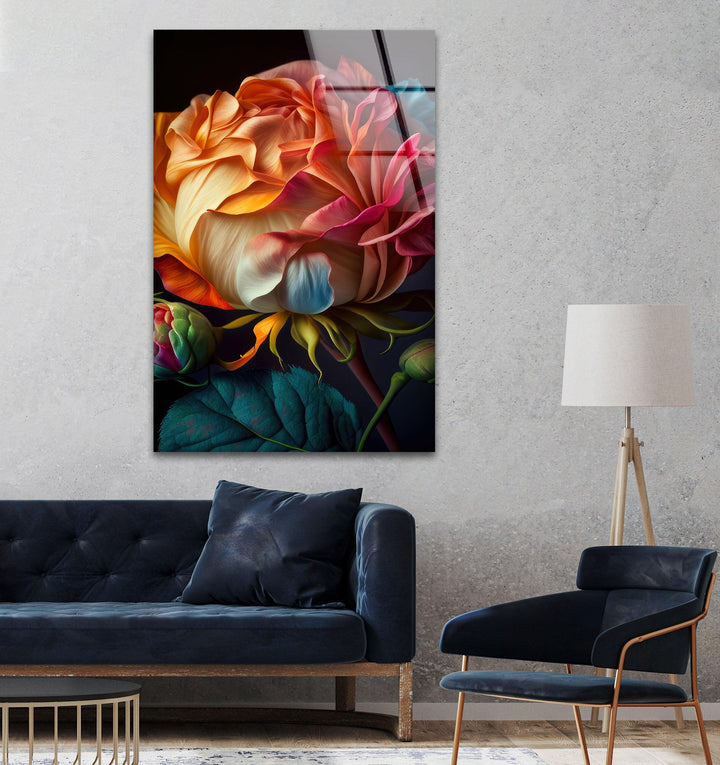 Multicolored Rosebud Glass Wall Art, glass photo prints, glass picture prints