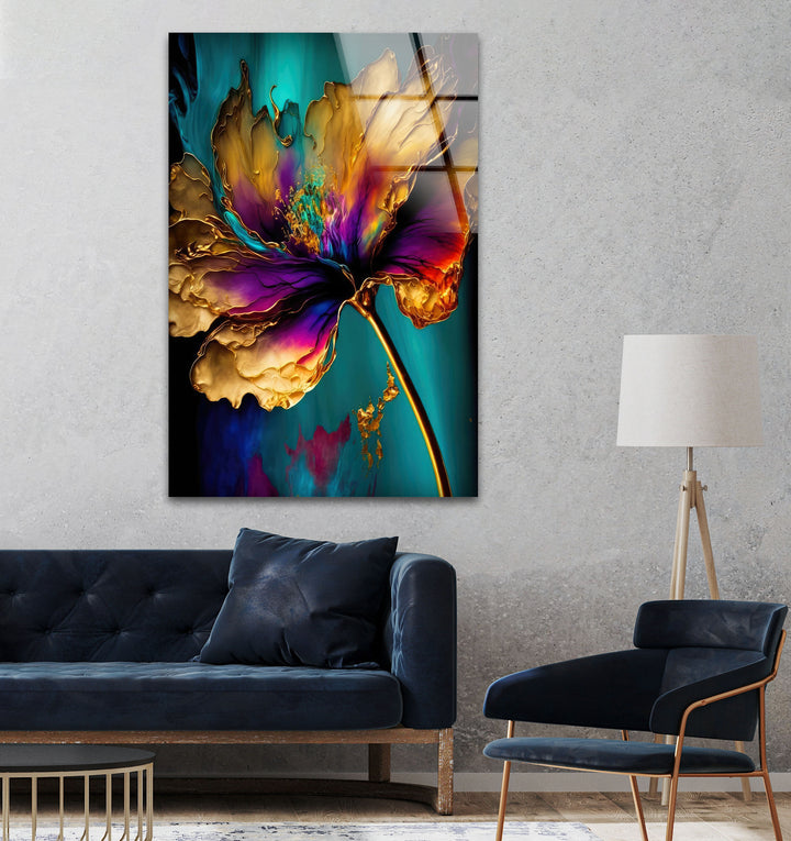 Gold Abstract Flower Glass Wall Art, art glass wall art, glass wall art pictures