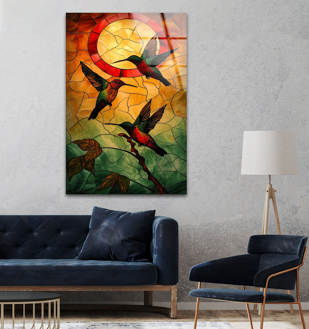 Stained Hummingbirds Wall Art glass image printing, glass prints from photos