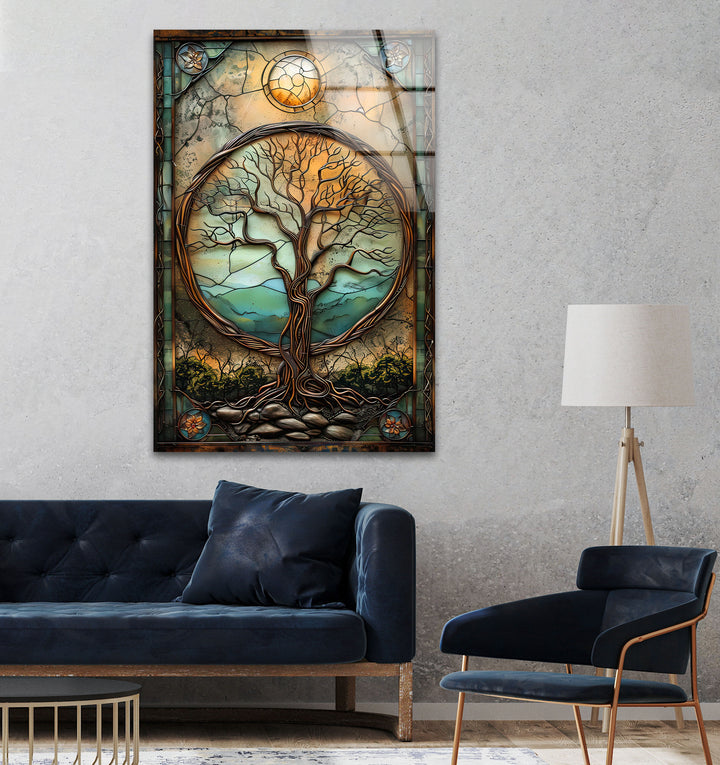 Life Of Tree Vintage Picture Glass Wall Art photo print on glass, prints on glass wall art