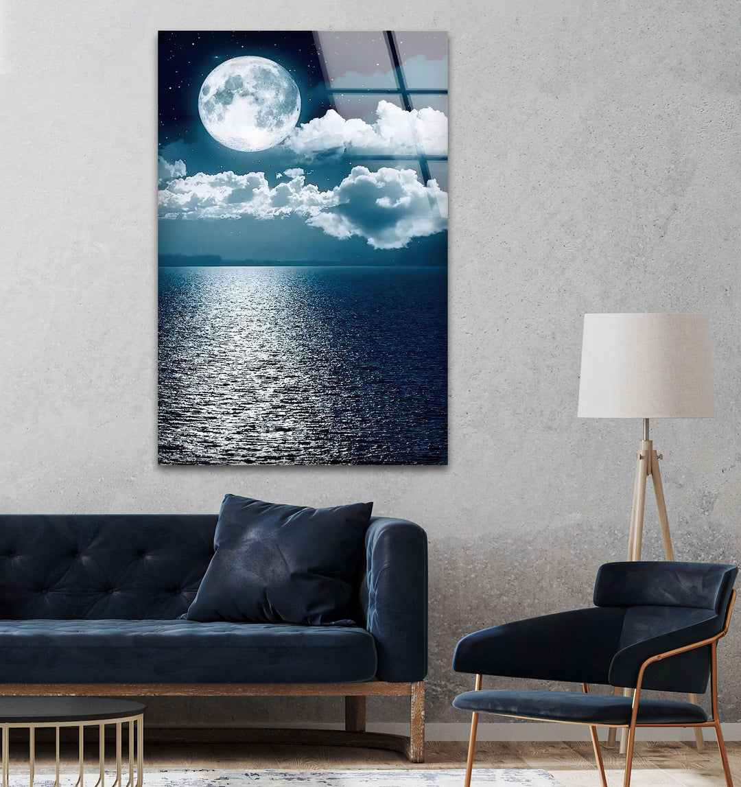 Blue Moon & Clouds Glass Wall Art glass photo prints, glass picture prints