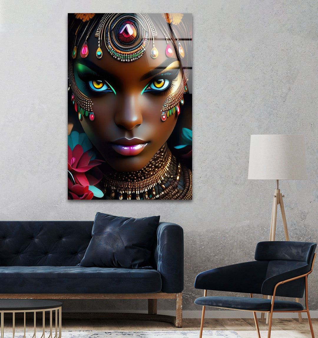 African Black Woman Tempered Glass Wall Art - MyPhotoStation