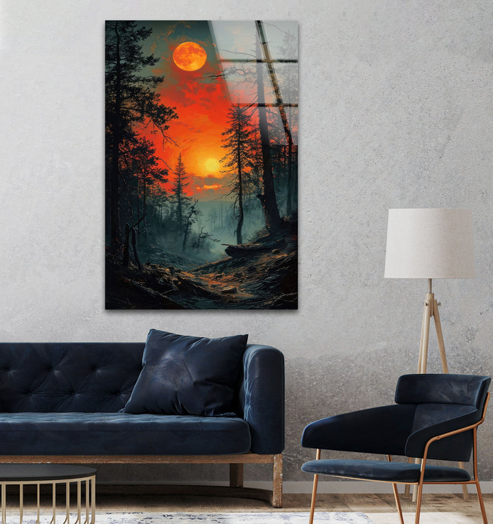 Blood Moon In The Forest Glass Wall Art glass photo prints, glass picture prints