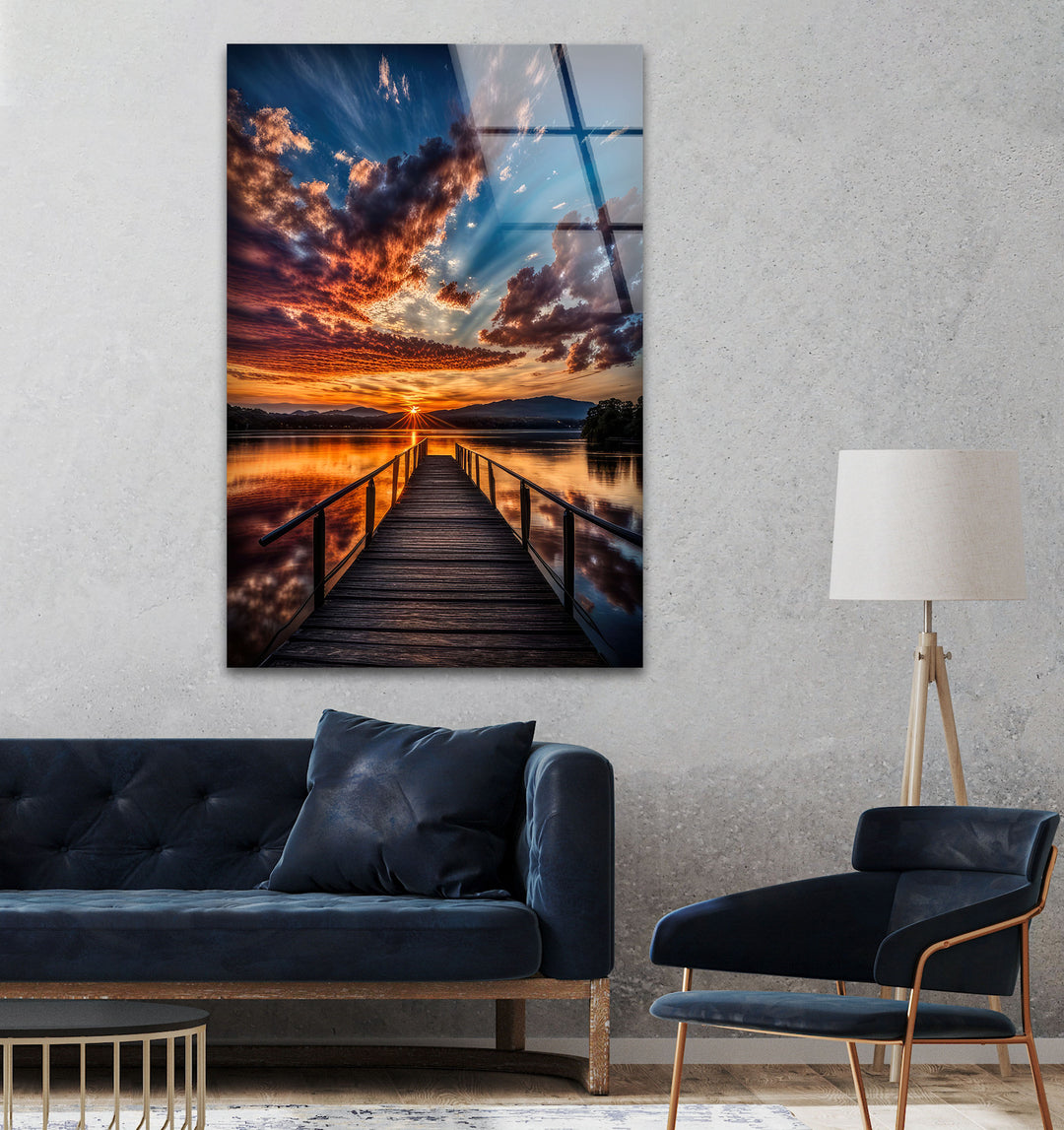 Peaceful Lakeside & Dock Glass Wall Art custom glass photo prints, large glass prints