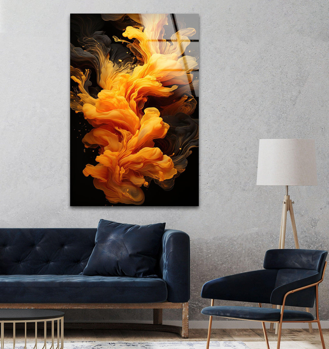 Yellow Black Pigment ink Abstract Glass Wall Art