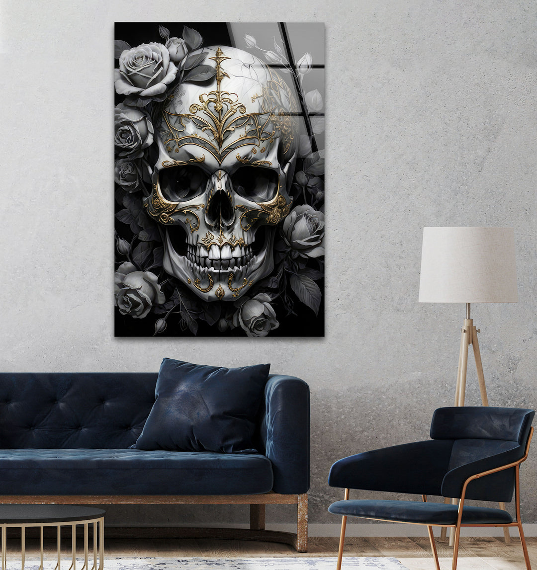 Skull & Rose Cool Glass Art & Print on Glass