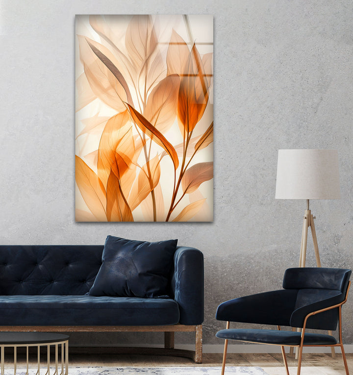 Watercolor Orange Leaves Glass Wall Art, Glass Printing Wall Art, Print photos on glass