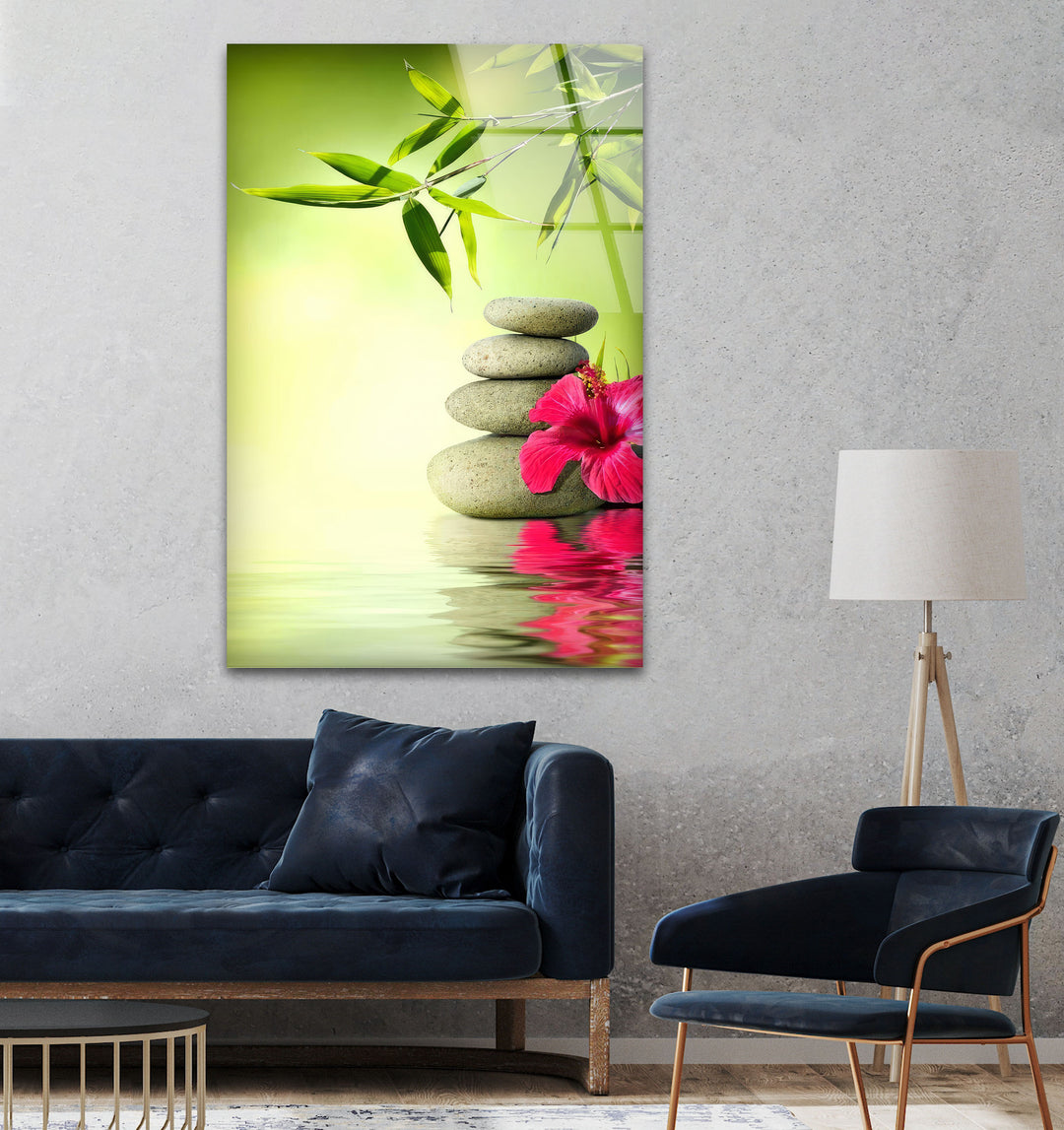 Green Zen & Spa Stones Glass Picture Prints & Cool Art Pieces