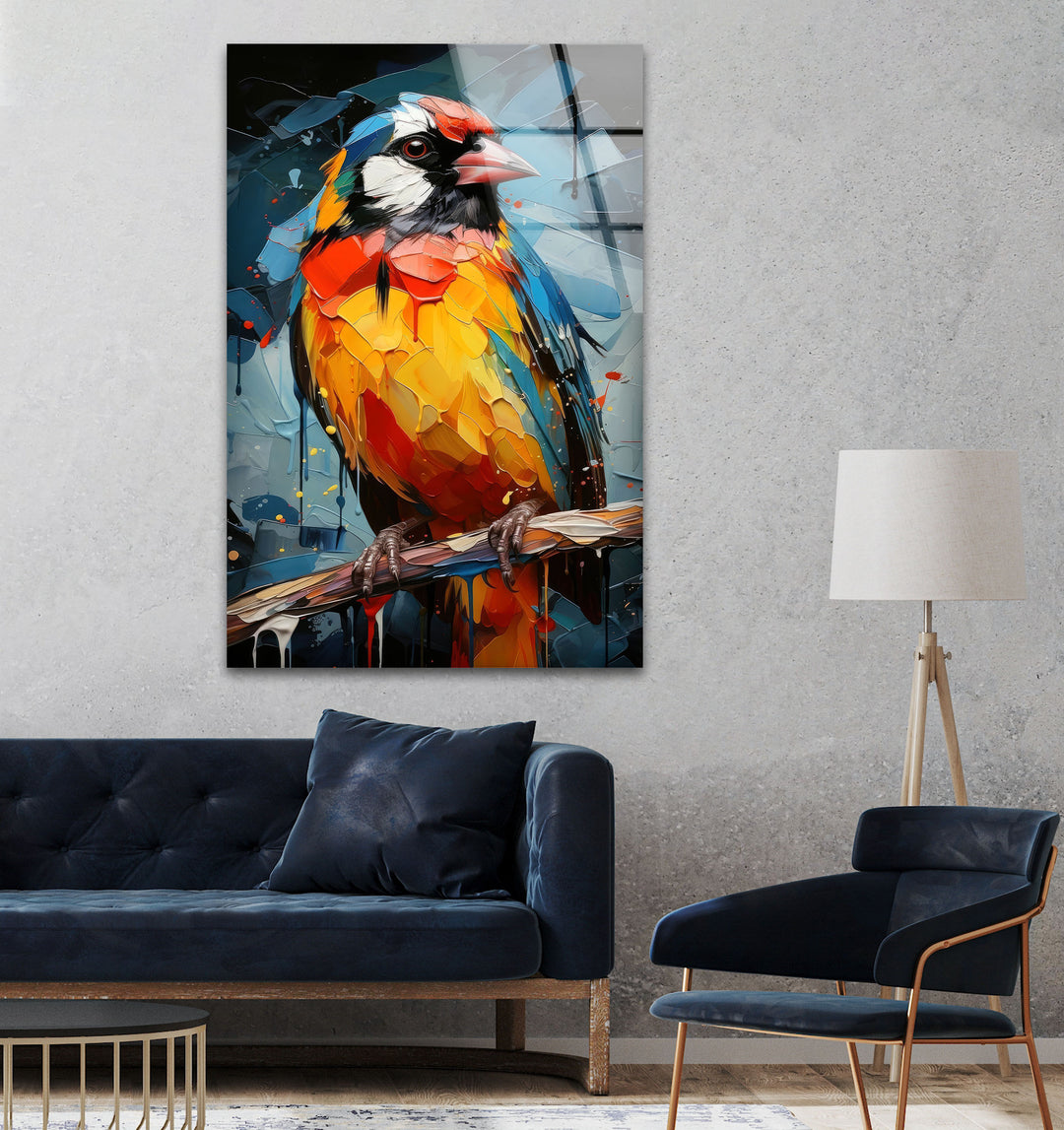 Colorful Bird Painting Glass Wall Art picture on glass wall art, photos printed on glass