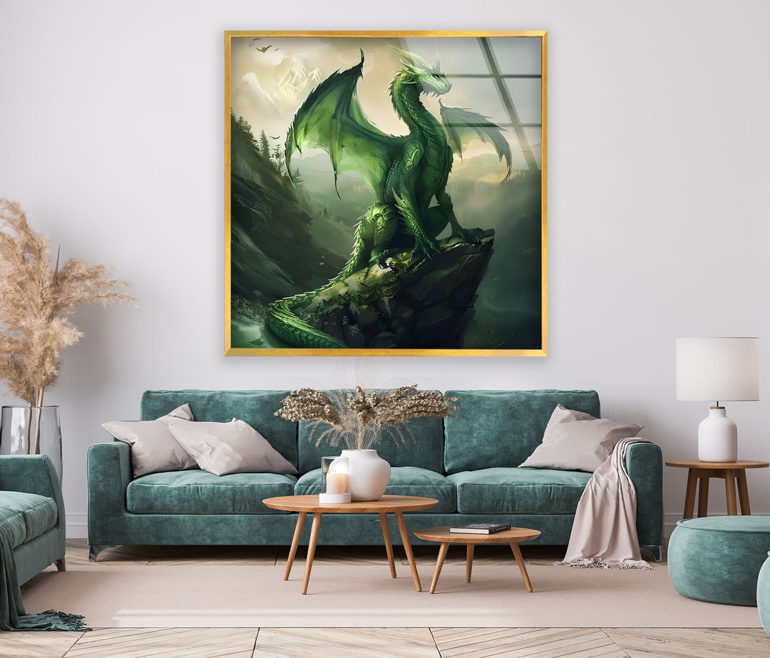 Unleash the power of fantasy with a vivid green dragon artwork on sleek, durable glass.
