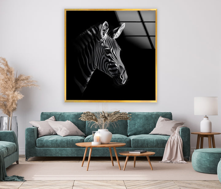 Zebra Grace: Bold Black and White Glass Wall Art
