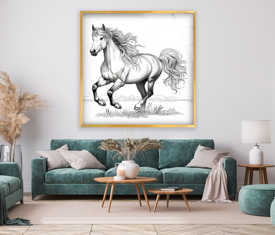 A beautifully detailed black and white abstract drawing of a horse, perfect for equestrian enthusiasts.