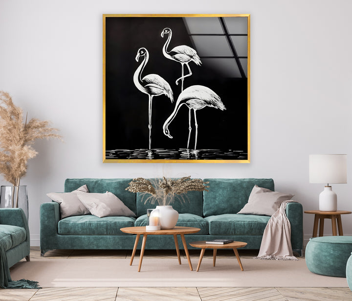 Elegant Flamingos – Black & White Minimalist Wall Art