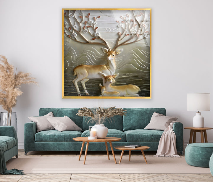 Deer Family Glass Wall Art large glass photo prints, glass wall photos
