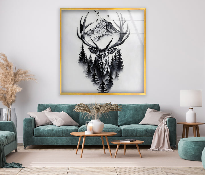 Majestic Stag & Mountain – Black & White Wildlife Wall Art