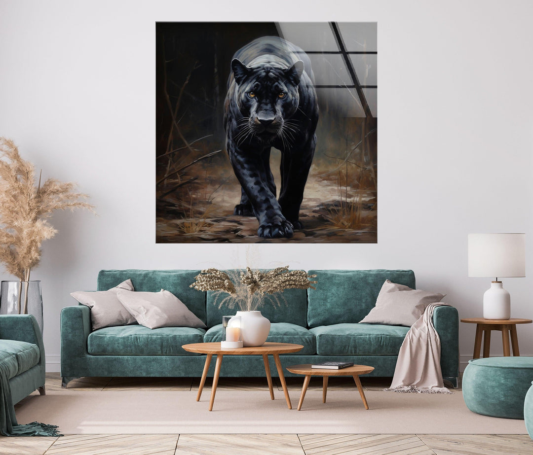 Black Puma Glass Wall Art large glass photo prints, glass wall photos
