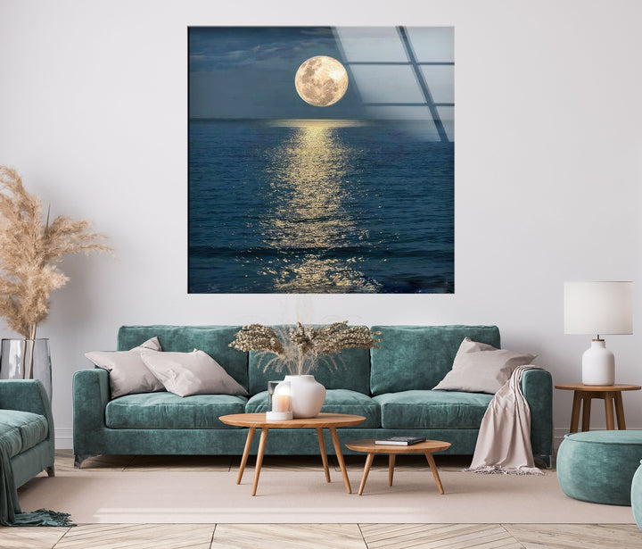 Moon and Sea Night Sunset Glass Wall Art Glass Printing Wall Art, Print photos on glass
