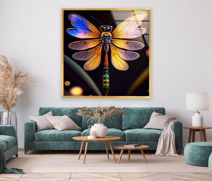 Vivid Colored Dragonfly Glass Wall Art glass pictures for Wall, glass prints wall art
