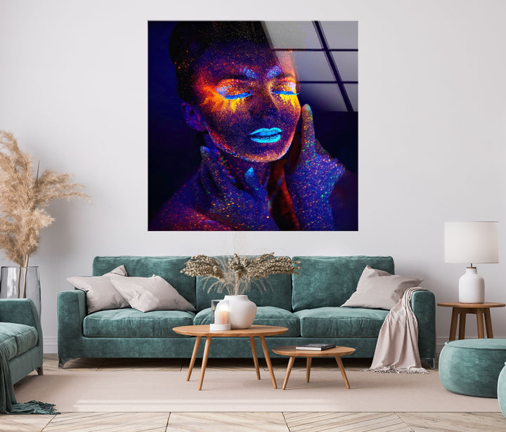 Color Bomb Woman Glass Wall Art glass image printing, glass prints from photos
