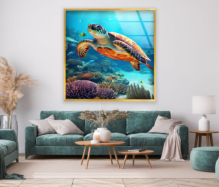 Aquatic Turtle Glass Wall Art             glass wall decor, glass wall art decor