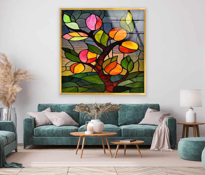 Stained Flower Art Glass Wall Art photo print on glass, prints on glass wall art