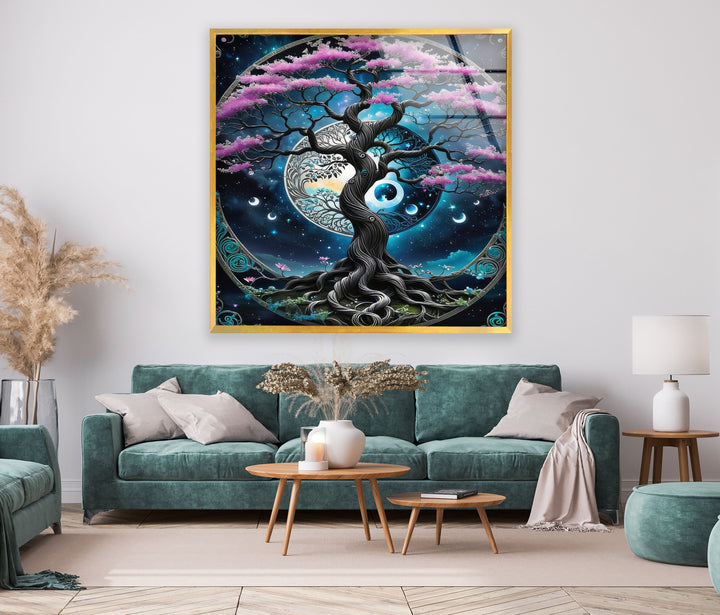 Life of Tree & Yin Yang Glass Wall Art glass wall decor, glass wall art decor