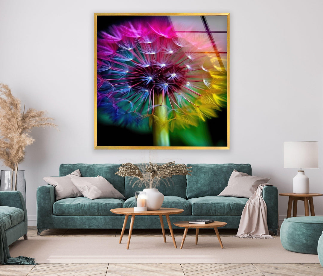 Rainbow Dandelion Glass Wall Art, glass pictures for Wall, glass prints wall art