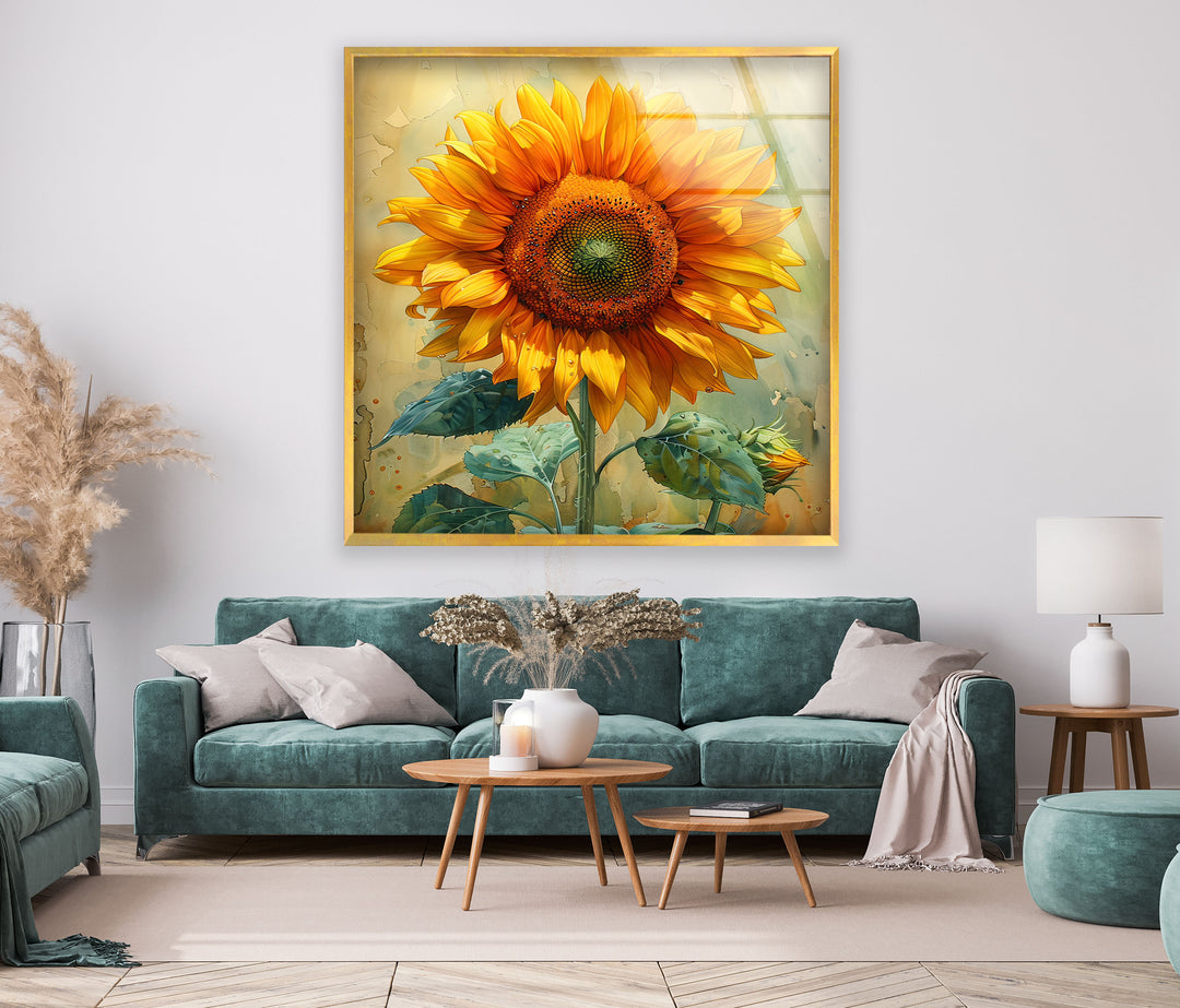 Watercolor Sunflower Glass Wall Art, photo print on glass, prints on glass wall art