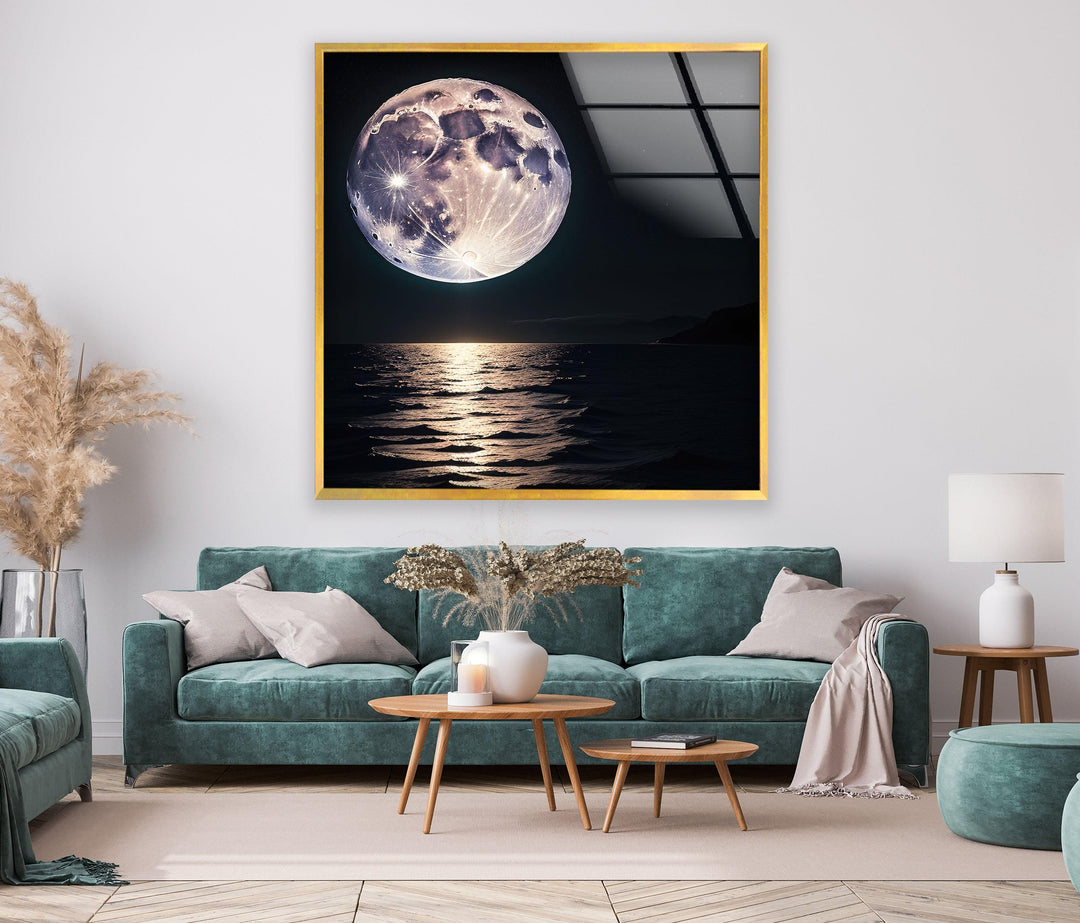 Moon Over Water Glass Wall Art custom glass photo prints, large glass prints