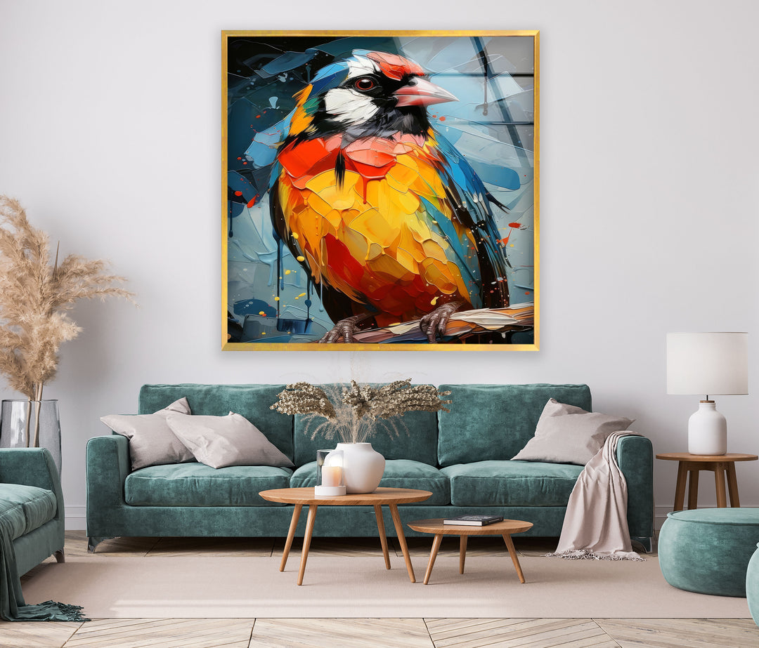 Colorful Bird Painting Glass Wall Art photo print on glass, prints on glass wall art