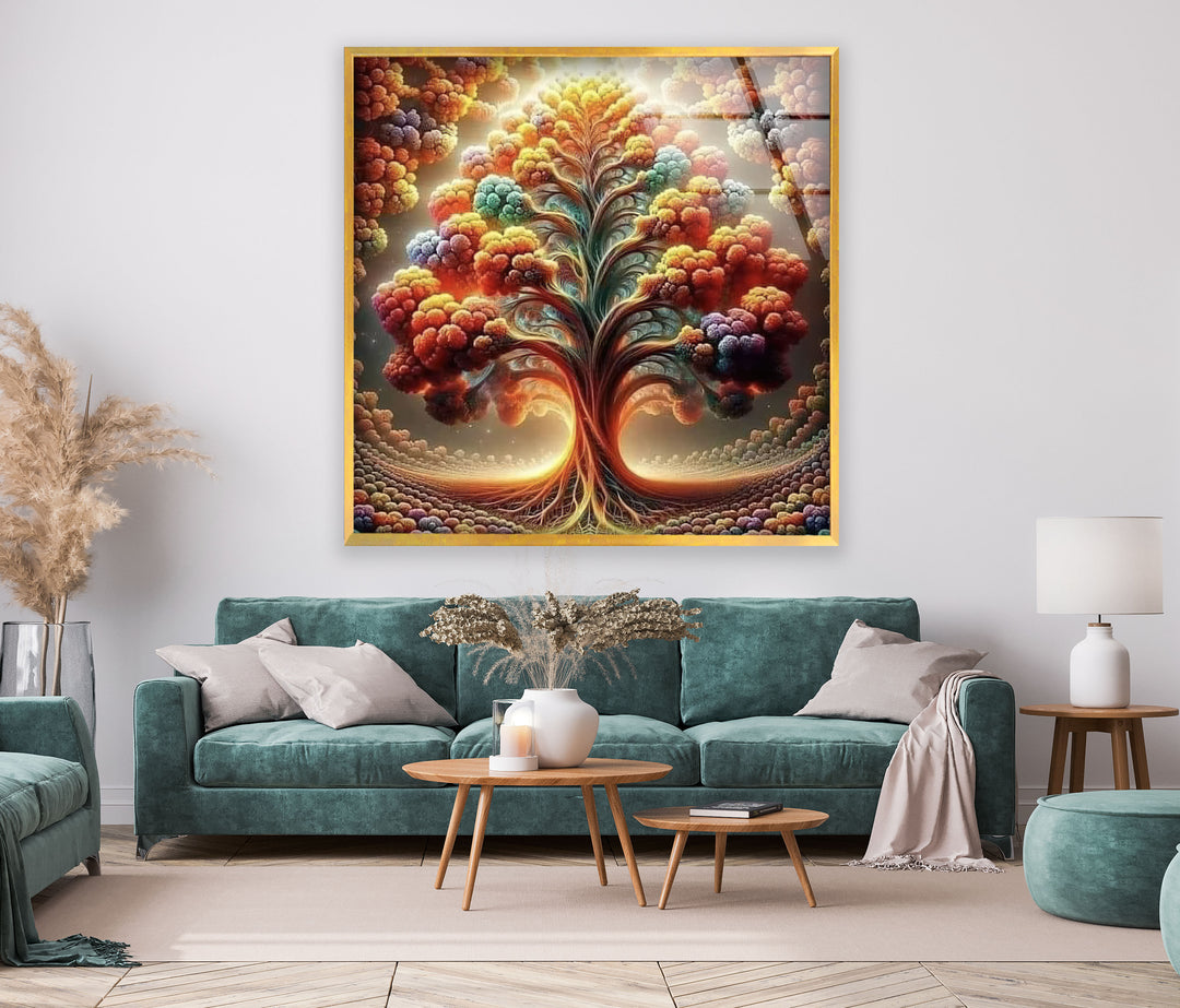 Colored Life of Tree Glass Wall Art print on glass, glass printed photos