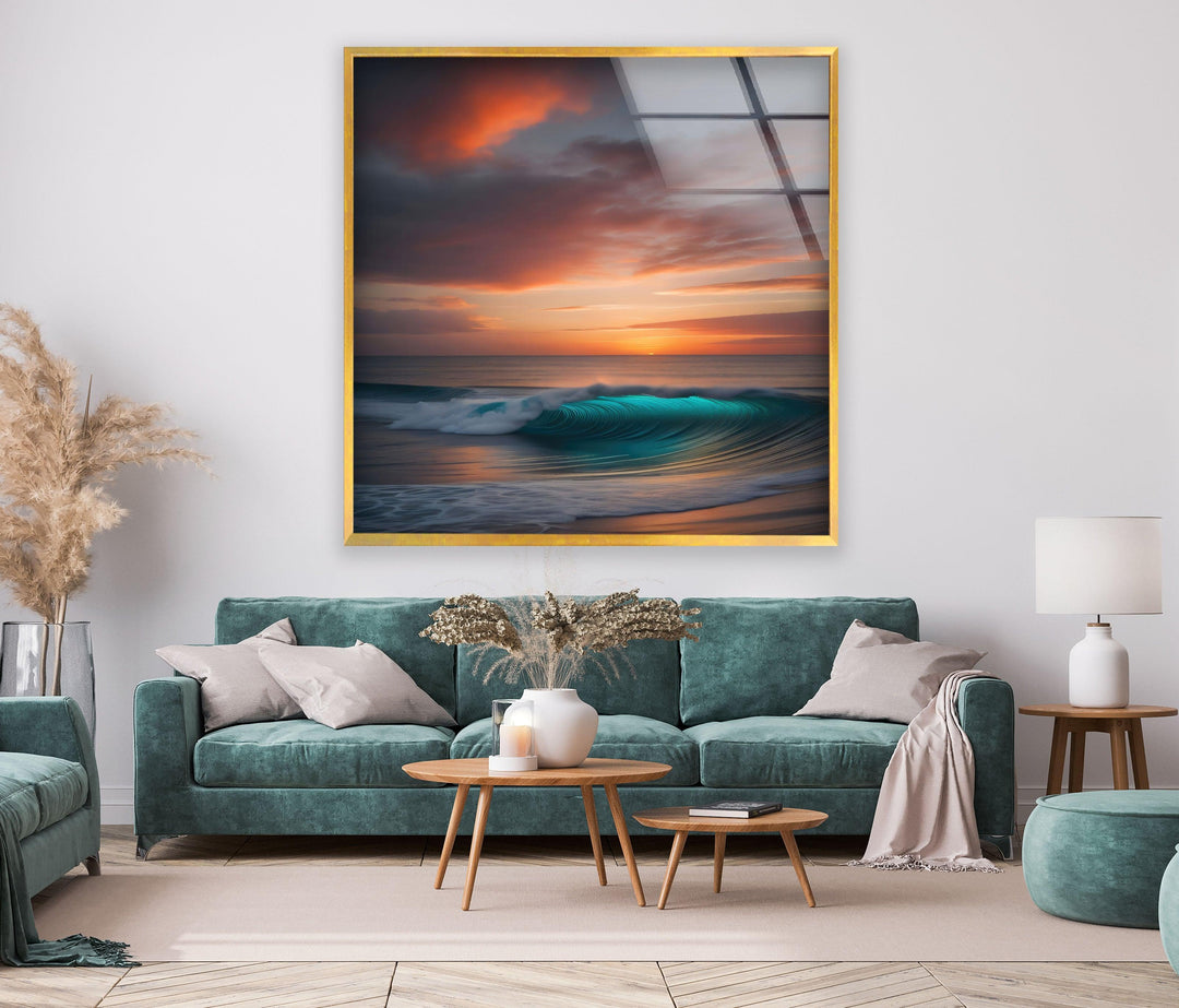 Sunset Calm Ocean Wave Glass Wall Art large glass photo prints, glass wall photos