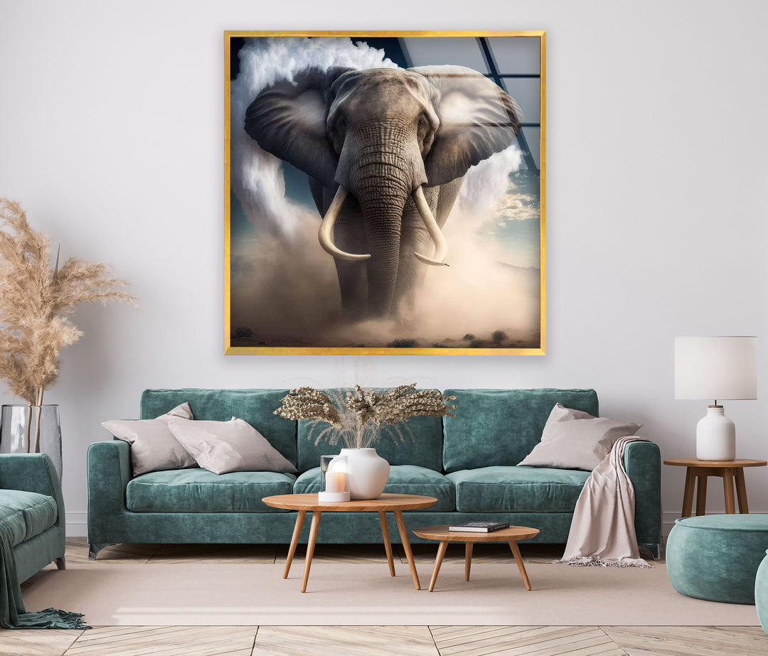 Desert Elephant Glass Wall Art glass art painting, glass art for the Wall