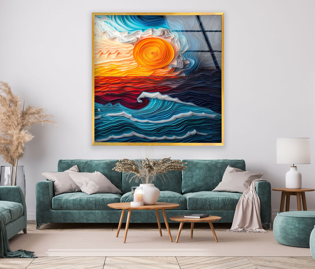 Sunset Oil Blue Painting Glass Wall Art art glass wall art, glass wall art pictures