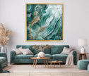 A Green and Gold Marble Glass Wall Art