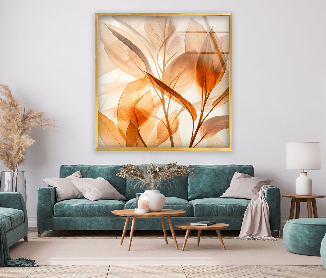 Watercolor Orange Leaves Glass Wall Art, art glass wall art, glass wall art pictures