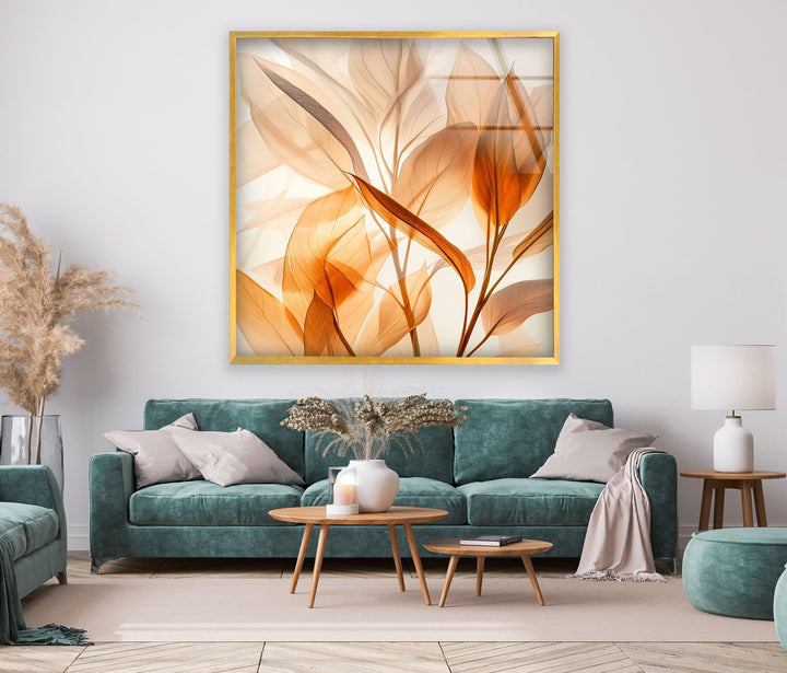 Watercolor Orange Leaves Glass Wall Art, art glass wall art, glass wall art pictures