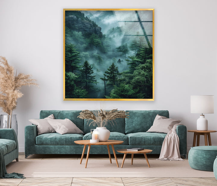 Dark Foggy Forest Glass Wall Art glass art painting, glass art for the Wall