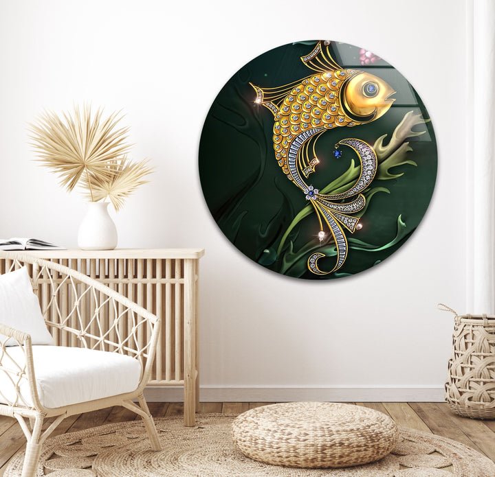 Golden Fish Shiny Glass Wall Art custom glass photo prints, large glass prints
