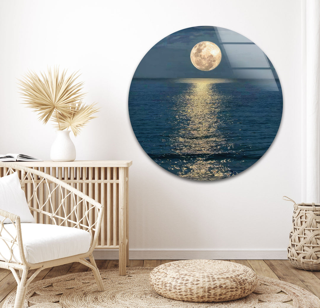 Moon and Sea Night Sunset Glass Wall Art art glass wall art, glass wall art pictures
