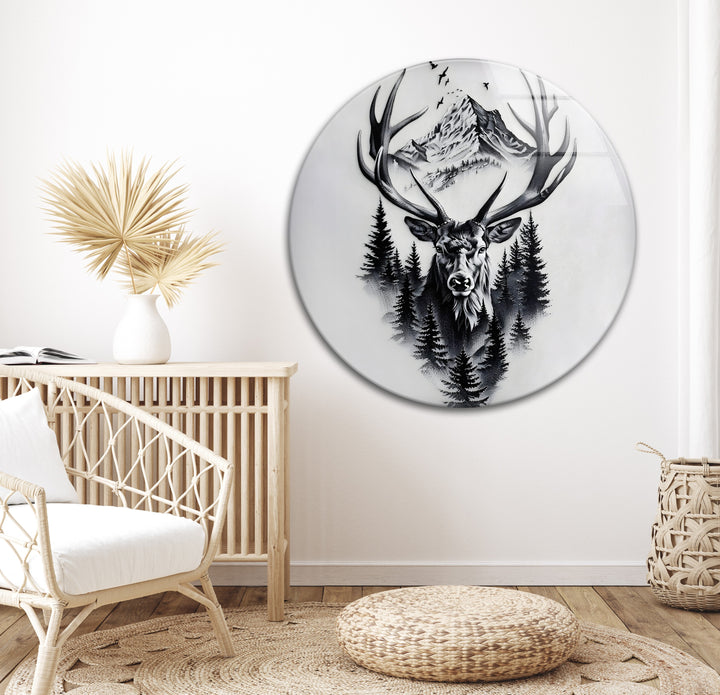 Majestic Stag & Mountain – Black & White Wildlife Wall Art