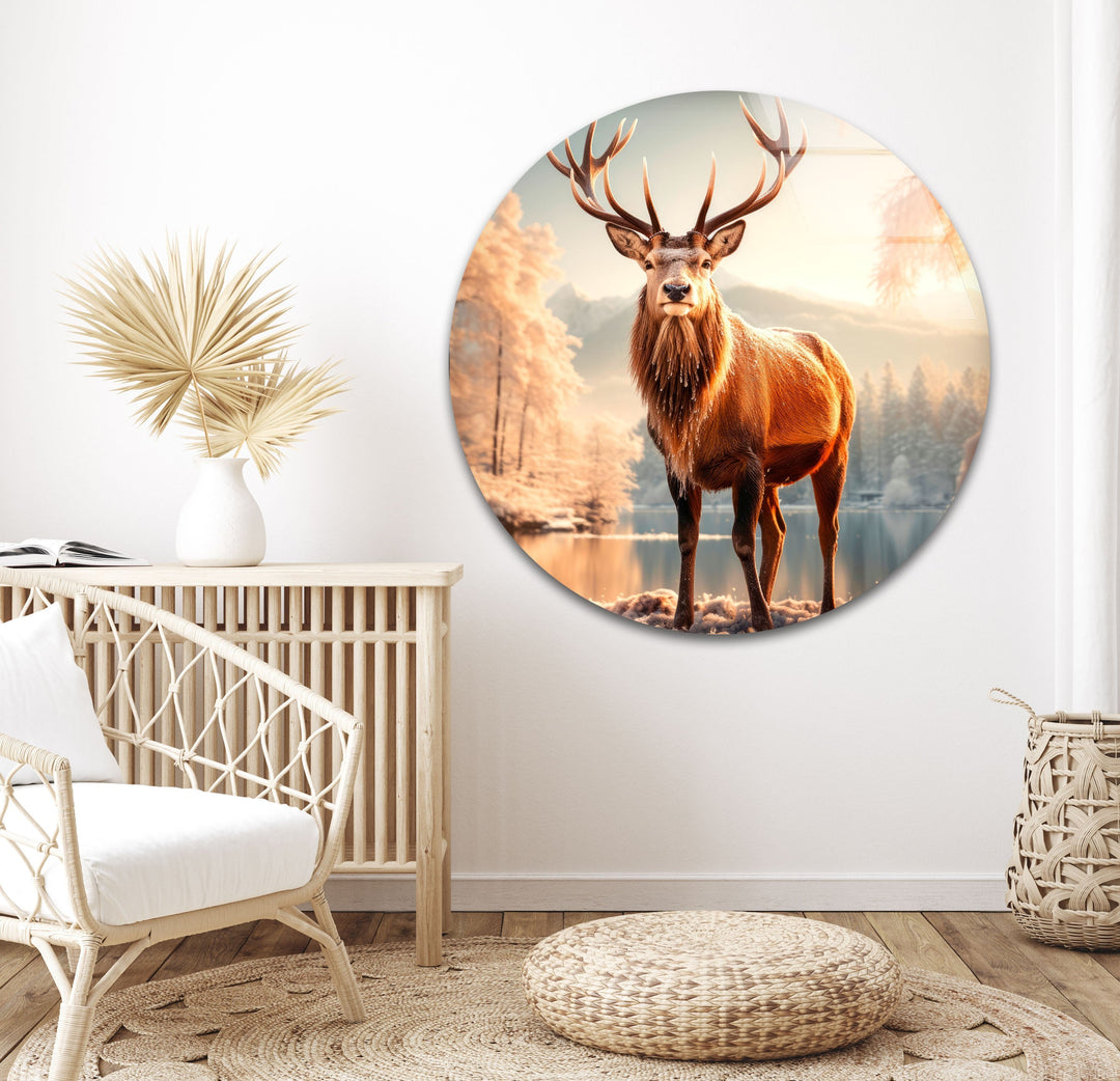 Snowy Dear Glass Wall Art picture on glass wall art, photos printed on glass
