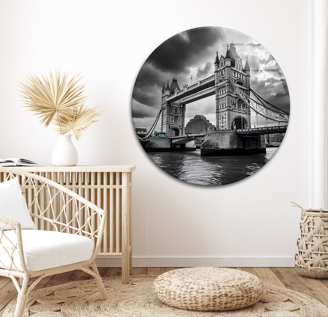 A sophisticated black and white cityscape of Tower Bridge, perfect for modern urban decor.