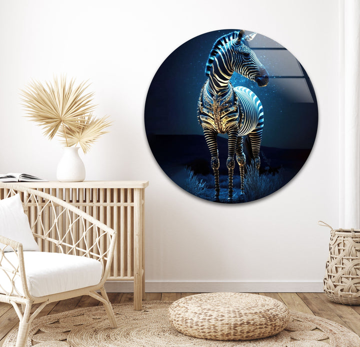 Blue Night Zebra Glass Wall Art glass pictures for Wall, glass prints wall art
