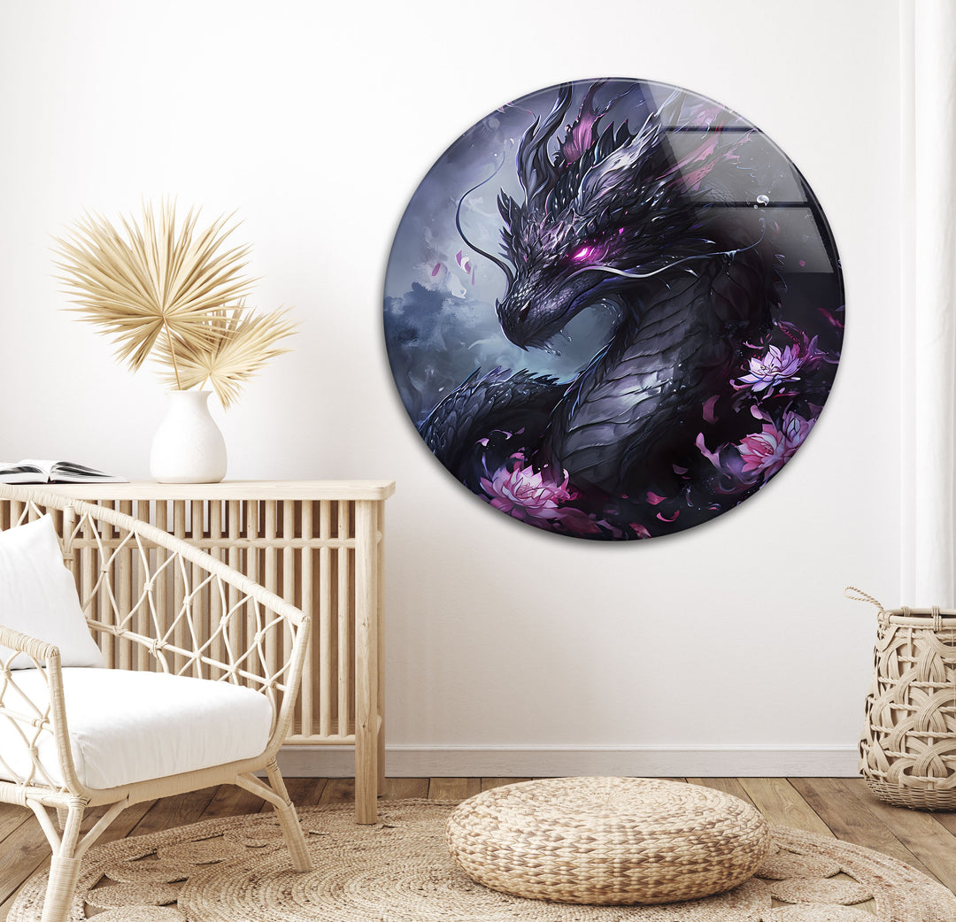 Let the elegance of this purple dragon artwork elevate your space, printed on durable glass for lasting beauty.
