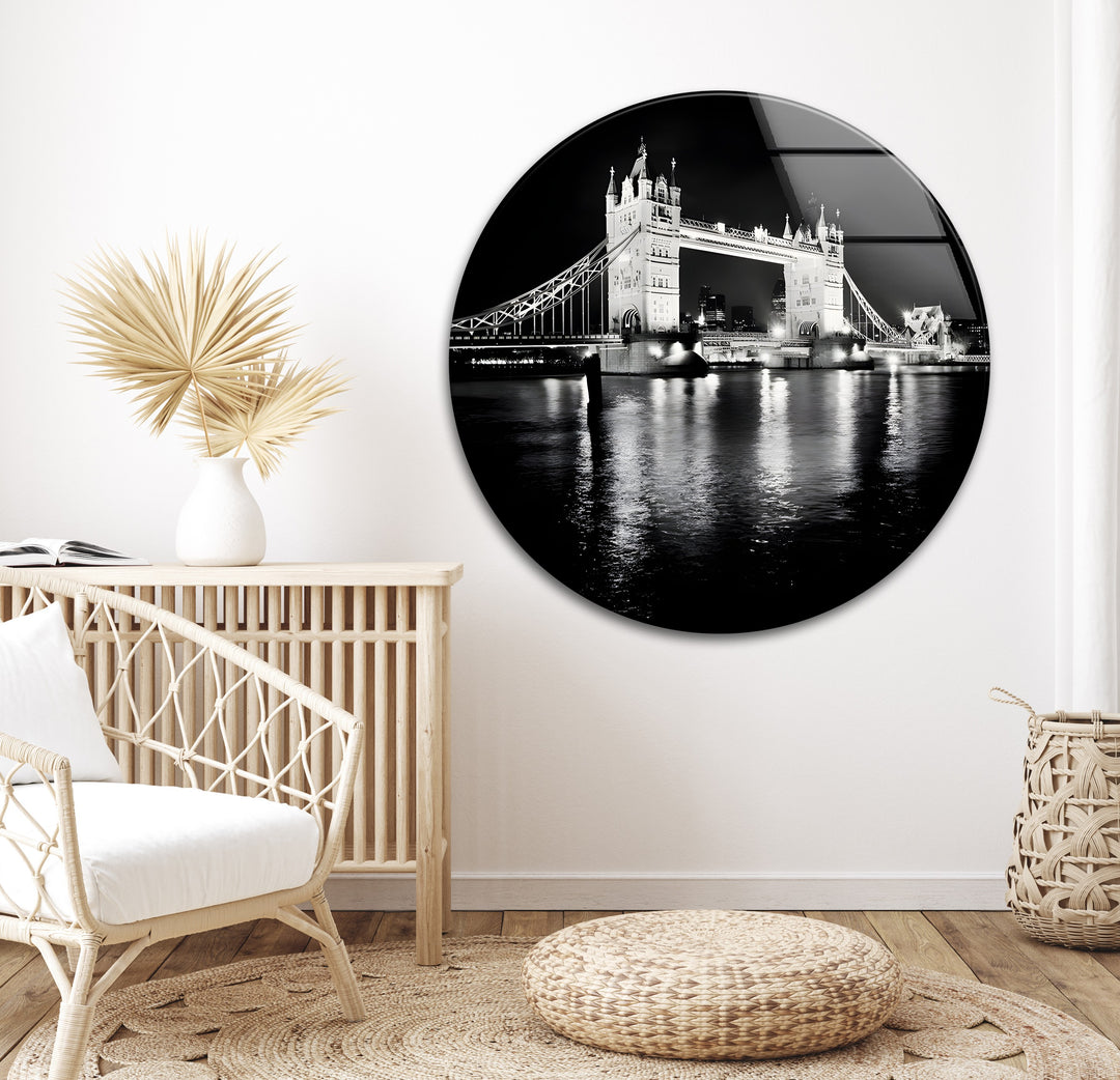 Tower Bridge at Night: A breathtaking black-and-white print showcasing the beauty of Tower Bridge at night.
