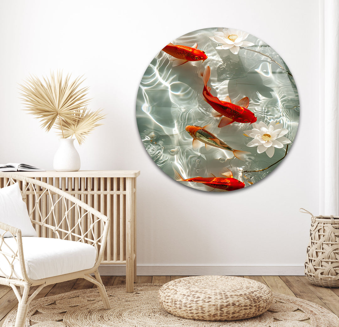 Orange Koi Fishes Glass Wall Art Glass Printing Wall Art, Print photos on glass
